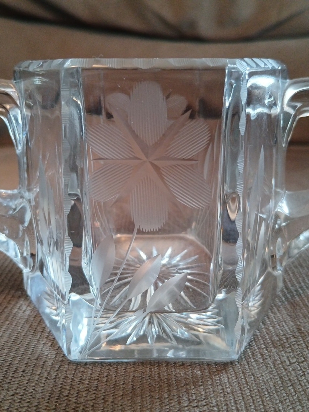 Crystal Glass Sugar Bowl with Etched Floral Design - Clear